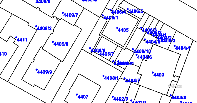 Parcela st. 4406/7 v KÚ Smíchov, Katastrální mapa