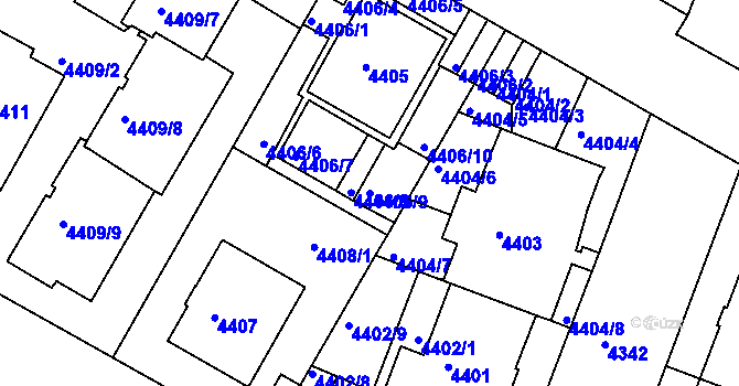 Parcela st. 4406/9 v KÚ Smíchov, Katastrální mapa