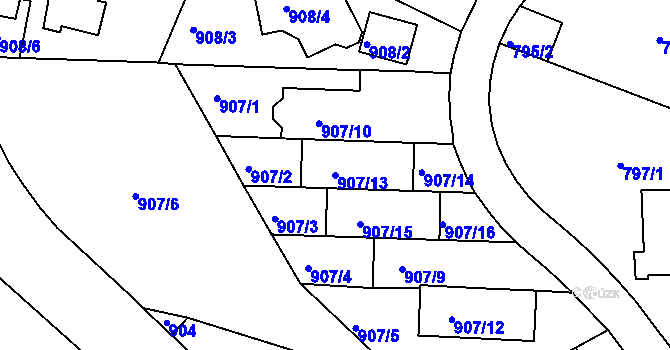 Parcela st. 907/13 v KÚ Smíchov, Katastrální mapa