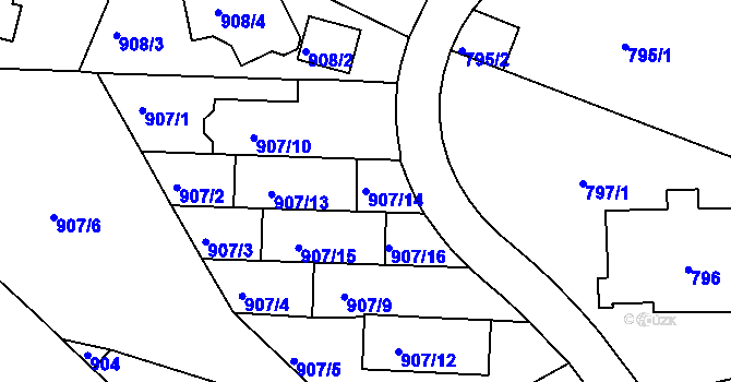 Parcela st. 907/14 v KÚ Smíchov, Katastrální mapa