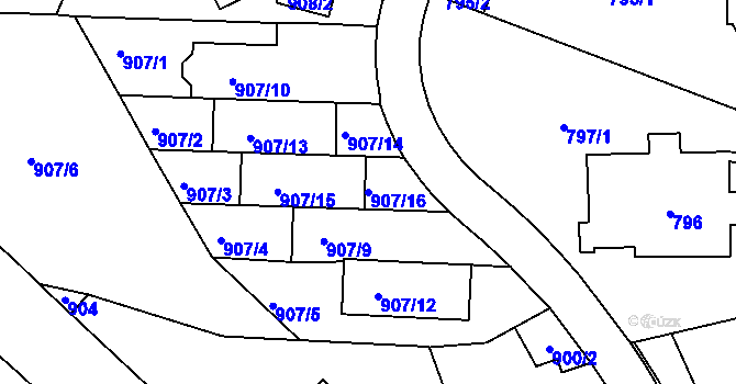 Parcela st. 907/16 v KÚ Smíchov, Katastrální mapa