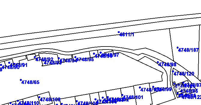 Parcela st. 4748/97 v KÚ Smíchov, Katastrální mapa