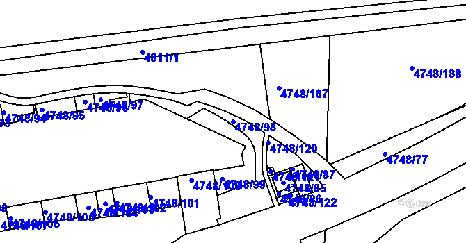 Parcela st. 4748/98 v KÚ Smíchov, Katastrální mapa