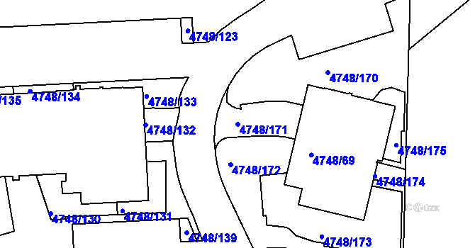 Parcela st. 4748/171 v KÚ Smíchov, Katastrální mapa