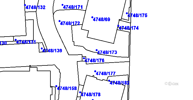 Parcela st. 4748/173 v KÚ Smíchov, Katastrální mapa