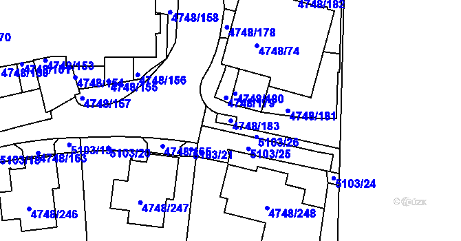 Parcela st. 4748/183 v KÚ Smíchov, Katastrální mapa
