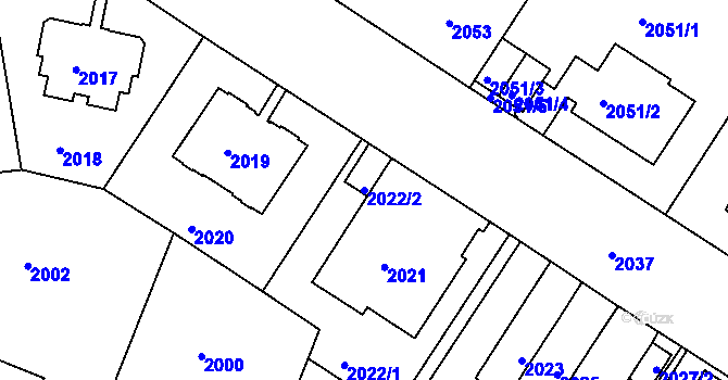 Parcela st. 2022/2 v KÚ Smíchov, Katastrální mapa