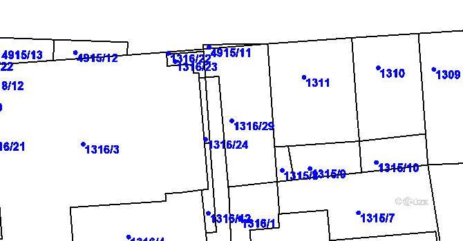 Parcela st. 1316/29 v KÚ Smíchov, Katastrální mapa