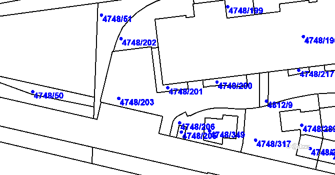 Parcela st. 4748/201 v KÚ Smíchov, Katastrální mapa