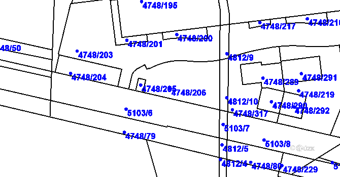Parcela st. 4748/206 v KÚ Smíchov, Katastrální mapa