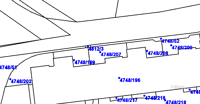 Parcela st. 4748/207 v KÚ Smíchov, Katastrální mapa