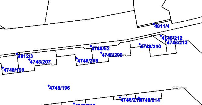 Parcela st. 4748/209 v KÚ Smíchov, Katastrální mapa