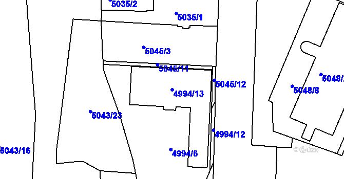 Parcela st. 4994/13 v KÚ Smíchov, Katastrální mapa
