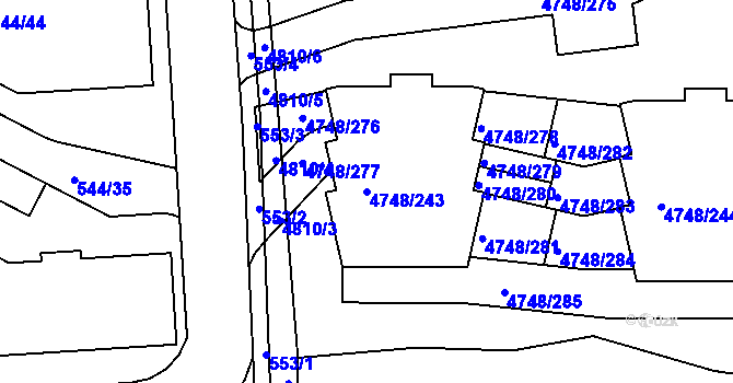 Parcela st. 4748/243 v KÚ Smíchov, Katastrální mapa
