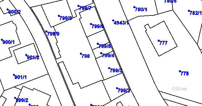 Parcela st. 799/4 v KÚ Smíchov, Katastrální mapa