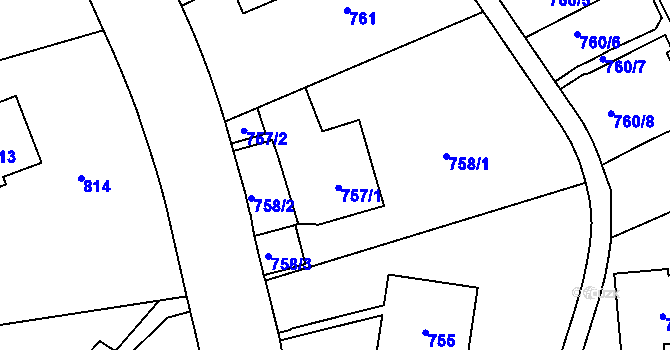 Parcela st. 757/1 v KÚ Smíchov, Katastrální mapa