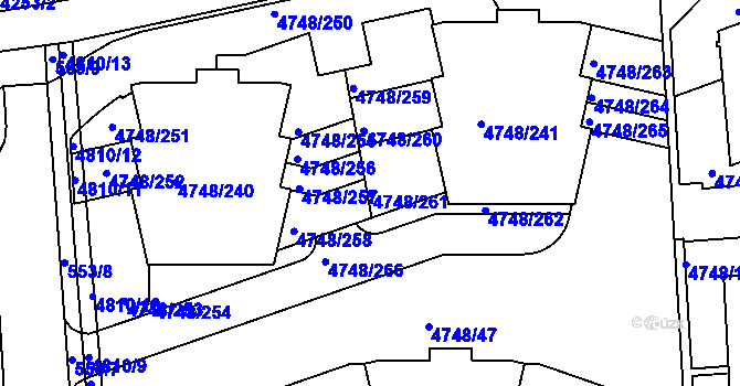 Parcela st. 4748/261 v KÚ Smíchov, Katastrální mapa