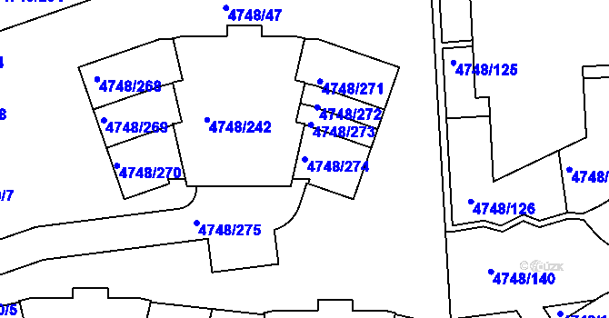 Parcela st. 4748/274 v KÚ Smíchov, Katastrální mapa