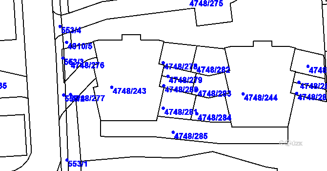 Parcela st. 4748/280 v KÚ Smíchov, Katastrální mapa