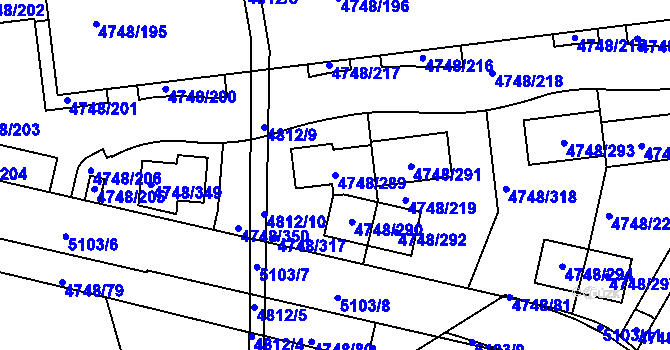 Parcela st. 4748/289 v KÚ Smíchov, Katastrální mapa