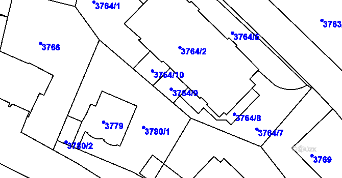 Parcela st. 3764/9 v KÚ Smíchov, Katastrální mapa