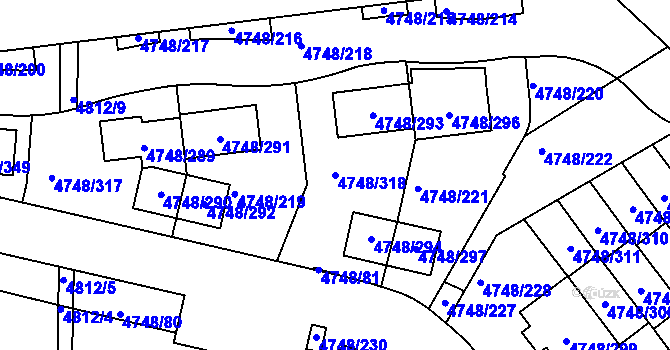 Parcela st. 4748/318 v KÚ Smíchov, Katastrální mapa