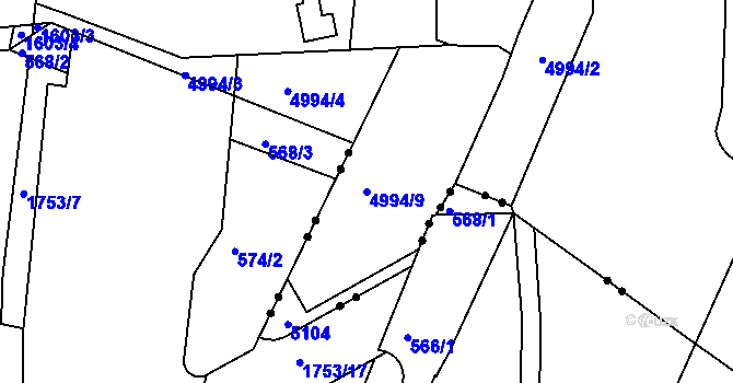 Parcela st. 4994/9 v KÚ Smíchov, Katastrální mapa