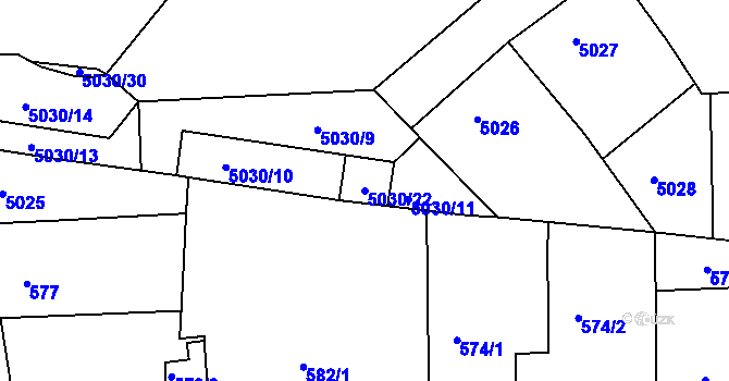 Parcela st. 5030/22 v KÚ Smíchov, Katastrální mapa