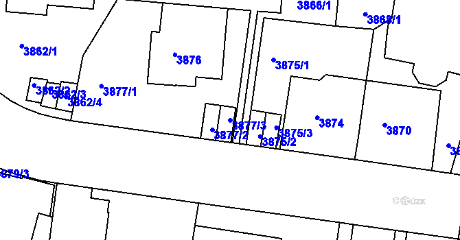 Parcela st. 3877/3 v KÚ Smíchov, Katastrální mapa