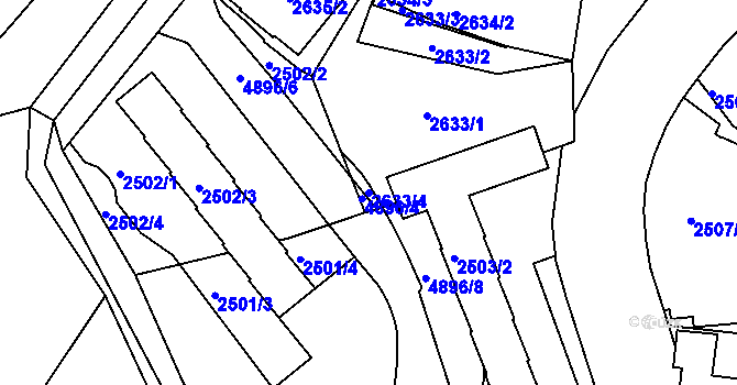 Parcela st. 2633/4 v KÚ Smíchov, Katastrální mapa