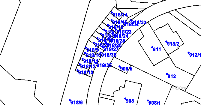 Parcela st. 918/36 v KÚ Smíchov, Katastrální mapa