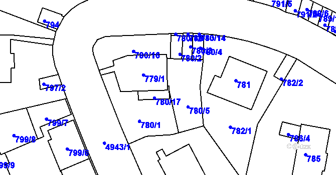 Parcela st. 780/18 v KÚ Smíchov, Katastrální mapa