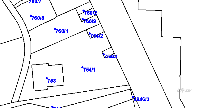 Parcela st. 754/3 v KÚ Smíchov, Katastrální mapa