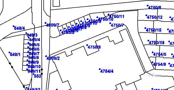 Parcela st. 4750/8 v KÚ Smíchov, Katastrální mapa