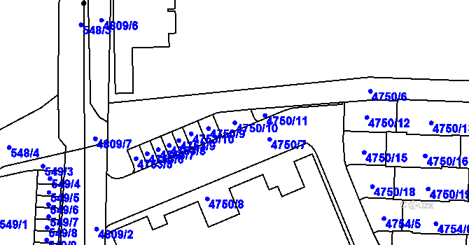 Parcela st. 4750/10 v KÚ Smíchov, Katastrální mapa