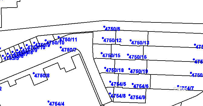 Parcela st. 4750/15 v KÚ Smíchov, Katastrální mapa