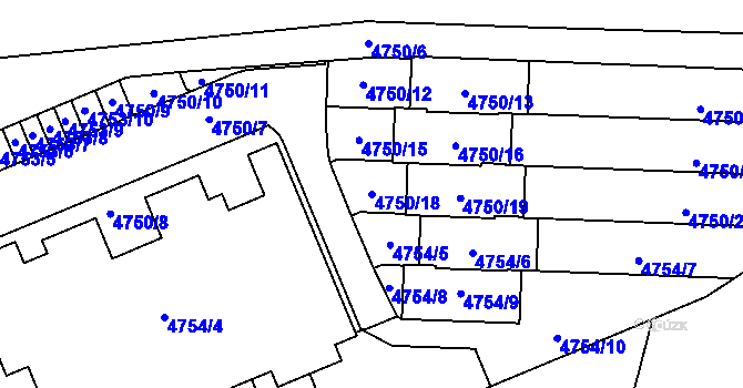 Parcela st. 4750/18 v KÚ Smíchov, Katastrální mapa