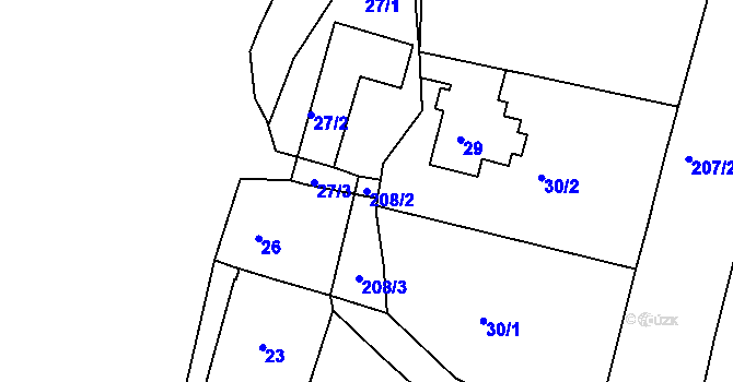 Parcela st. 208/2 v KÚ Malá Chuchle, Katastrální mapa