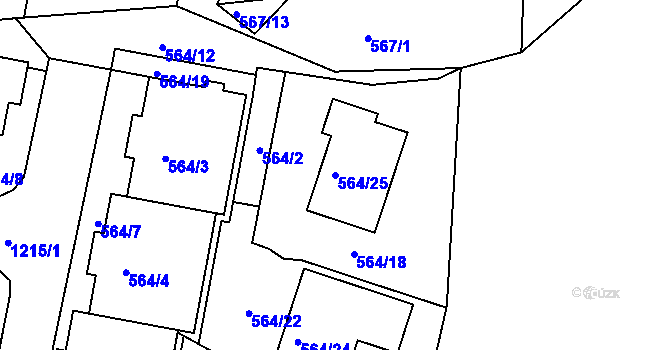 Parcela st. 564/25 v KÚ Velká Chuchle, Katastrální mapa
