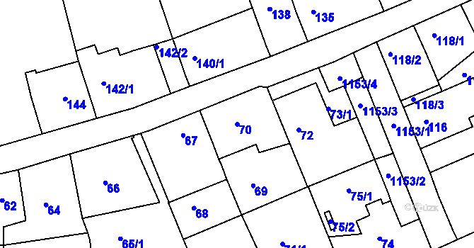 Parcela st. 70 v KÚ Velká Chuchle, Katastrální mapa