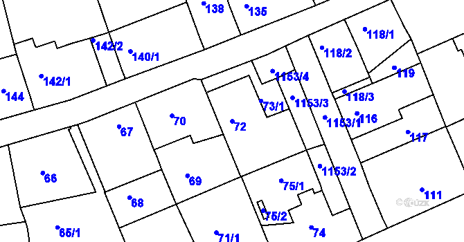 Parcela st. 72 v KÚ Velká Chuchle, Katastrální mapa