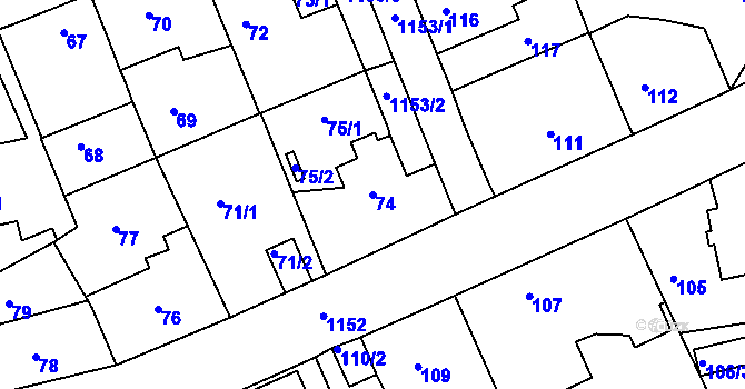 Parcela st. 74 v KÚ Velká Chuchle, Katastrální mapa