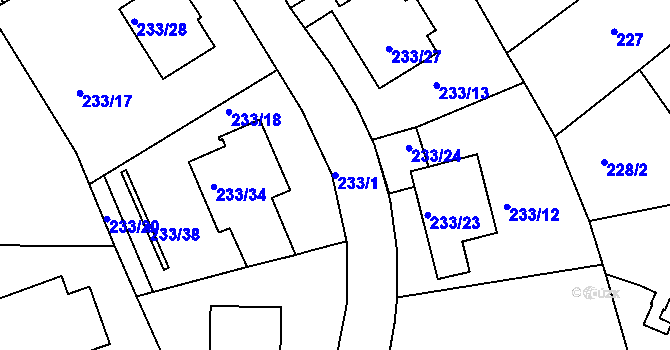 Parcela st. 233/1 v KÚ Velká Chuchle, Katastrální mapa