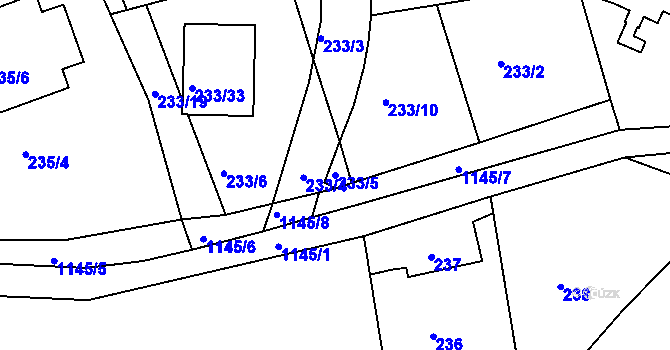 Parcela st. 233/5 v KÚ Velká Chuchle, Katastrální mapa