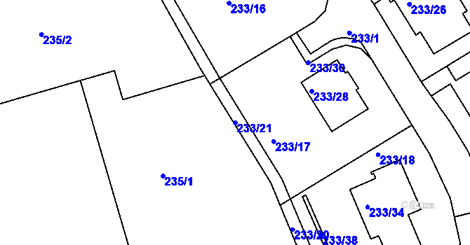 Parcela st. 233/21 v KÚ Velká Chuchle, Katastrální mapa