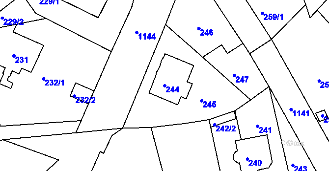 Parcela st. 244 v KÚ Velká Chuchle, Katastrální mapa