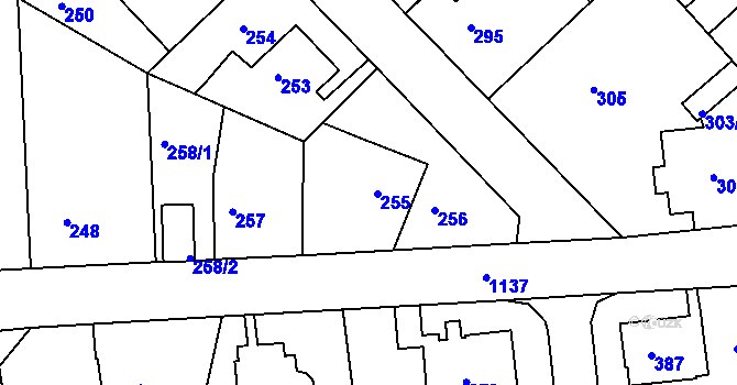 Parcela st. 255 v KÚ Velká Chuchle, Katastrální mapa