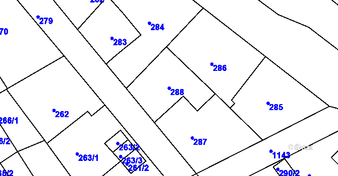 Parcela st. 288 v KÚ Velká Chuchle, Katastrální mapa