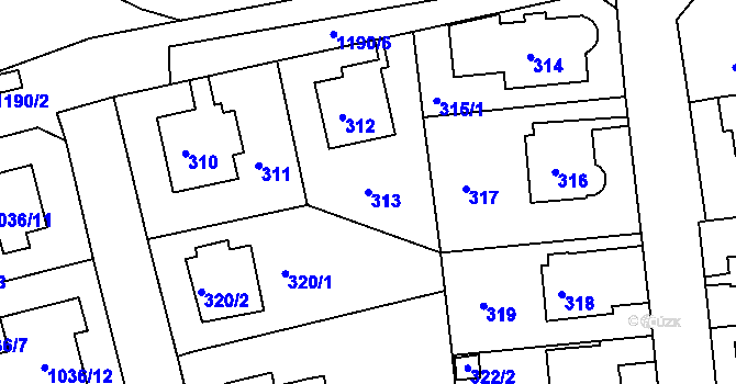 Parcela st. 313 v KÚ Velká Chuchle, Katastrální mapa