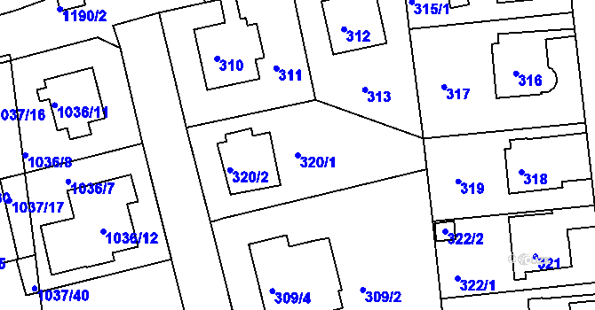 Parcela st. 320/1 v KÚ Velká Chuchle, Katastrální mapa